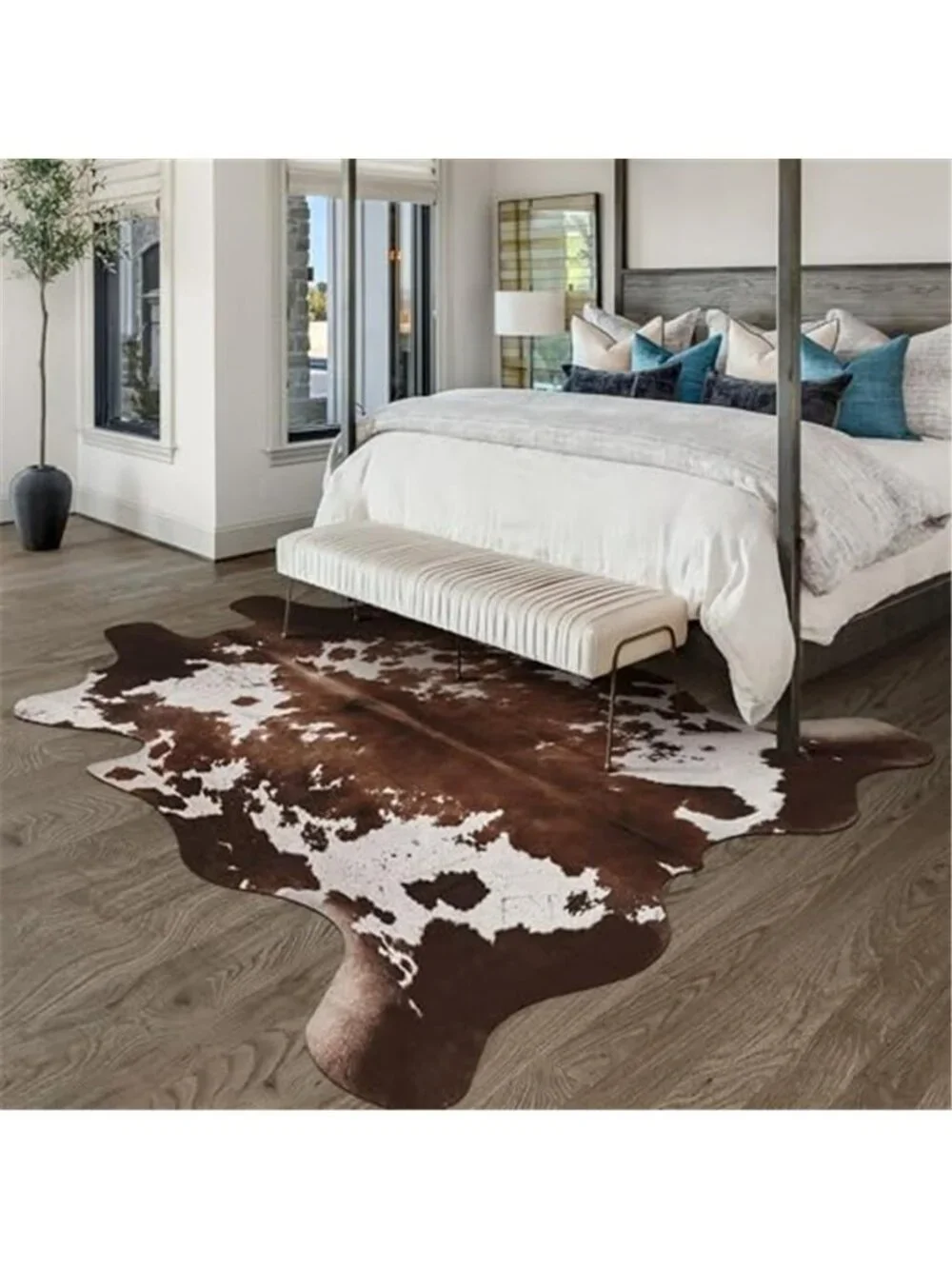 Cow Hide Faux Cowhide Rug: Cow Print Rug for Living Room Bedroom 4.6x5.2 Feet